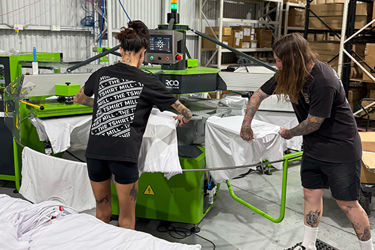 Investing in automation: The T-shirt Mill has installed a range of ROQ machines from GJS, including the IMPRESS, FEED and PEEL