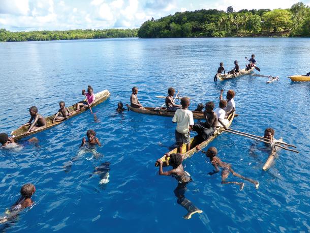 A crowd of kids at Mono and Sterling Island.