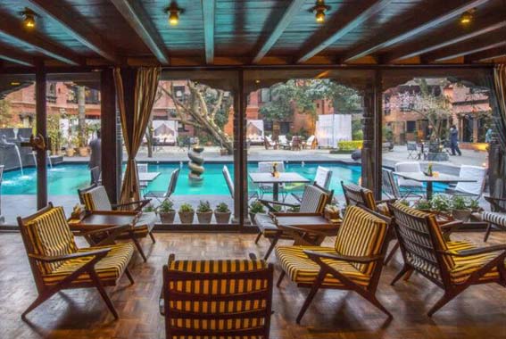 The Dwarika Hotel Nepal outside area and pool. LAA