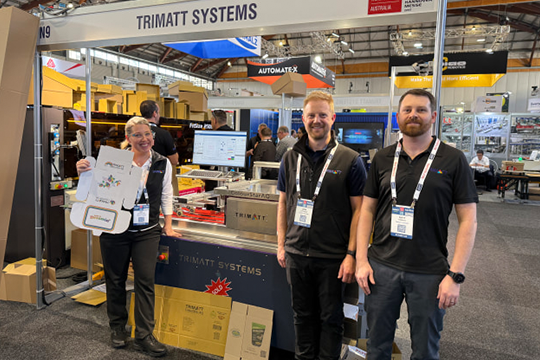 Members of the Trimatt team at CeMAT/Industrial Transformation: (l-r) Mel McFarlane, Josh Johnson, Matt Francis