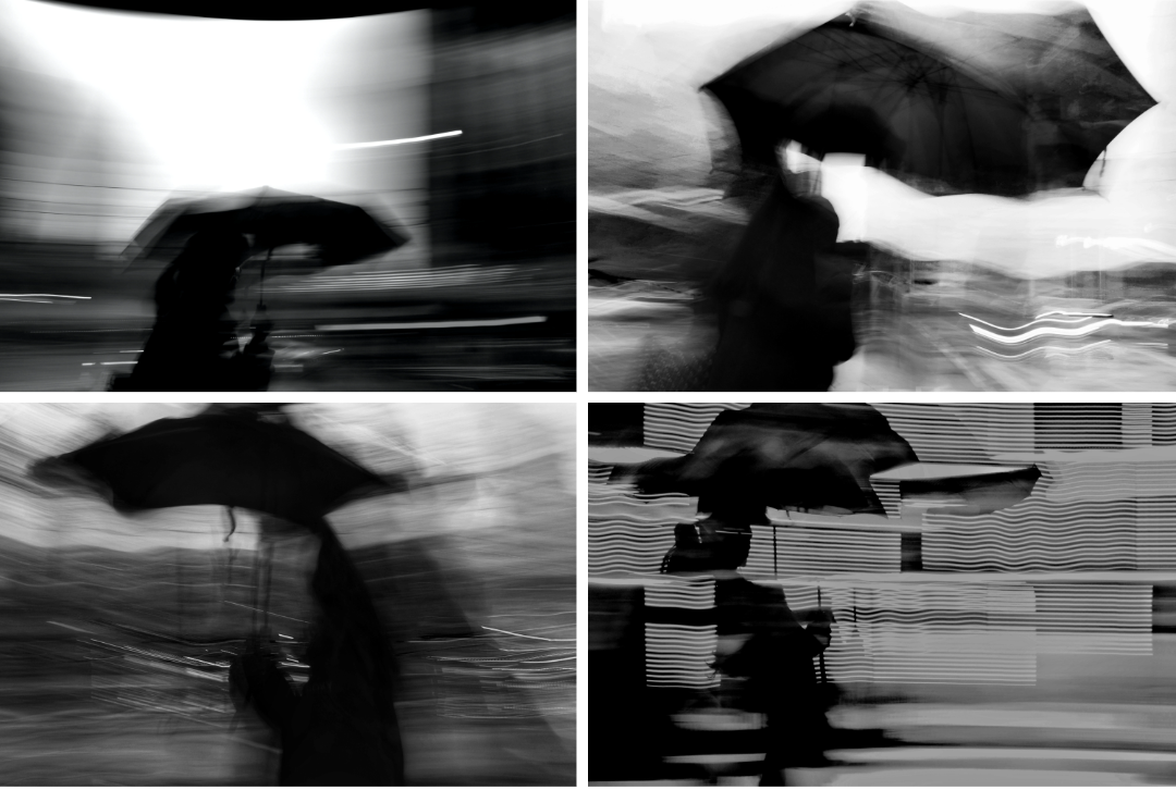 Black and White Category, Winner, Andrew Tan, Under Cover.Based in Melbourne, Andrew Tan’s winning Black and White series was captured during a photo walk in the city on a wet, wintery June day.“The assignment was ‘umbrellas’, but the low-light conditions inspired me to take a different approach,” he says.Using a slow shutter speed of around one second, made possible by the dark skies, he aimed to capture the movement and energy of umbrellas navigating the rain-soaked streets.