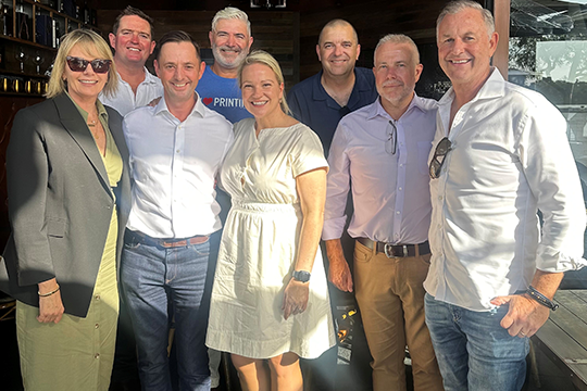 NSW Industry Leaders Lunch: (l-r) Sonia Shwabsky, Kwik Kopy; Rodney Frost, Lamson Group; Andrew Price, Rawson Print; Tony Bertrand, Ball & Doggett; Kellie Northwood, VMA; Simon Bailey, IVE; Grant Cunningham, Allprint; and Lachlan Finch, Rawson Print