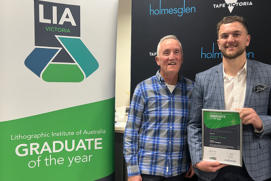 Graduate of the Year: Award winner Jackson Young with his dad Harry Young, founder of Harden Packaging