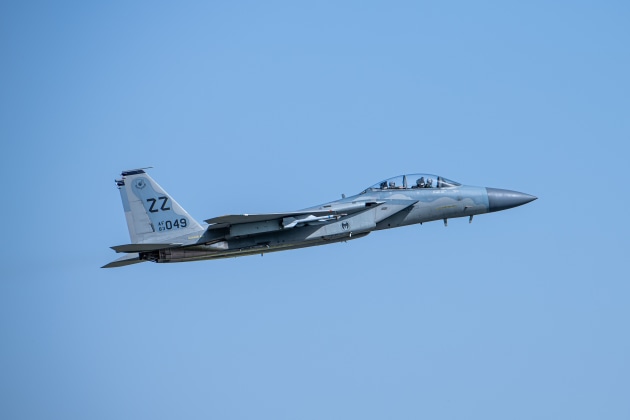 General Ken Wilsbach, then Pacific Air Forces commander and Captain James Armstrong, 67th Fighter Squadron pilot, take off from Kadena Air Base, Japan, on April 17, 2023, following the Kadena Eagle Sunset Celebration.

Credit: US Air Force