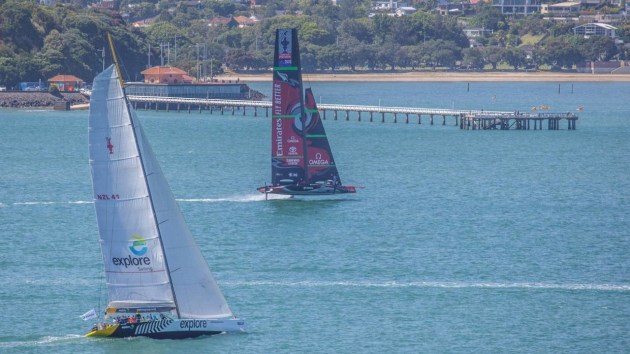 Team New Zealand show off the light-wind power of the Code Zero sail during testing in Auckland.