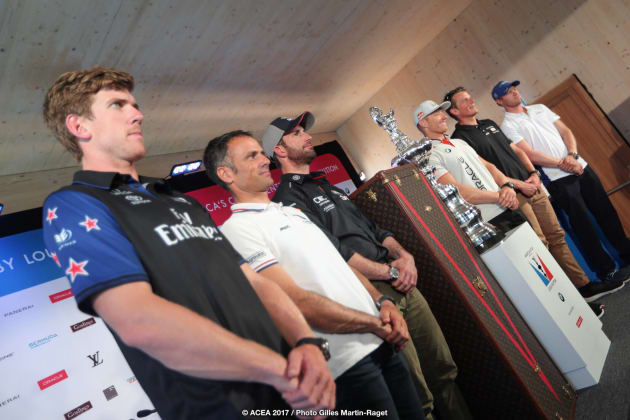 Five America's Cup helmsmen. Five blokes. Photo Gilles Martin-Raget/ACEA.