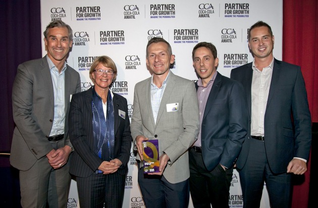 From L-R: Simon Bromell (Group General Manager, Orora Beverage), Alison Watkins (Group Managing Director, Coca-Cola Amatil), Chris Smith (General Manager, Marketing, Sales & Strategy, Orora Beverage) Adam Johnson (Sales Manager, Cans & Plastics, Orora Beverage) and Kane Chandler (General Manager, Corporate Business, Orora Beverage).