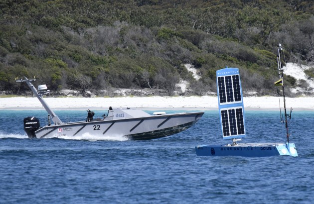 The Maritime Autonomy Surface Testbed from the UK&rsquo;s DSTL and Ocius&rsquo; Bluebottle at Exercise Autonomous Warrior 2018.

Credit: Defence