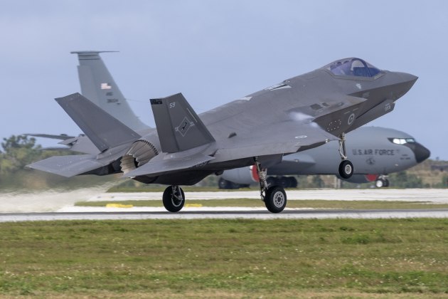 A RAAF F-35A departs Andersen Air Force Base during Exercise Cope North 25.

Credit: Defence