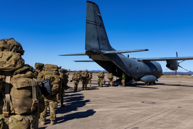 Australian Army soldiers from 7th Brigade board a Royal Australian Air Force C-27J Spartan at RAAF Base Amberley, Queensland, during Exercise Talisman Sabre 2025.

Credit: Defence