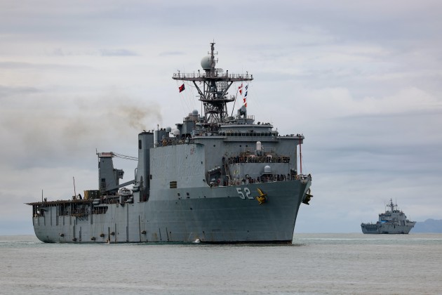 United States Navy Ship USS Pearl Harbor alongside at Lae in Papua New Guinea as the Republic of Korea Ship II Chul Bong departs during Exercise Pacific Partnership.

Credit: Defence