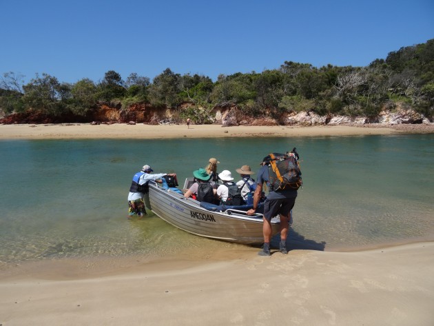 Crossing the Corindi River at Red Rock, one of three river crossings along the walk.