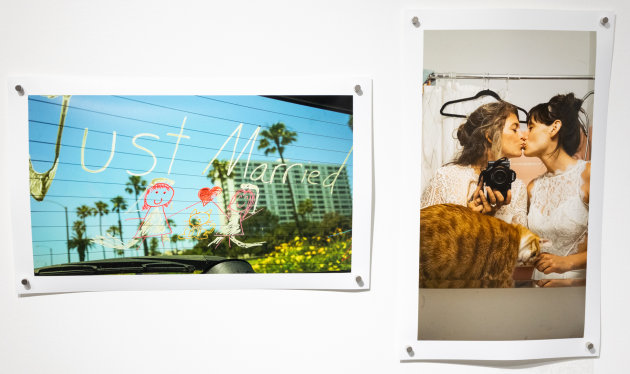 The work of Sara Werner ‘Just Married’ and ‘4am After I Do’ from a photo exhibition titled Lost and Found – which includes works by artists from across the US marking a decade since legalising gay marriage. Photo: Tim Levy