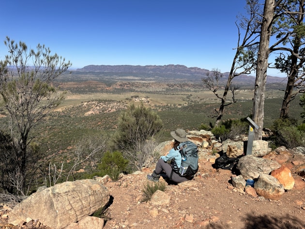 Taking a breather climbing Rawnsley Bluff.