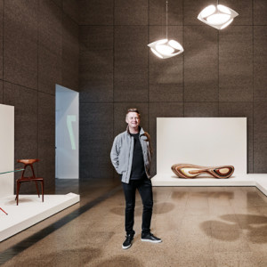 Brodie Neill (designer) in front of his presentation for the Rigg Design Prize 2015
Photo: Brooke Holm