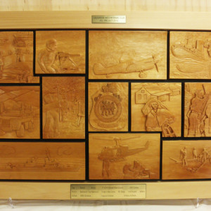 Carved mural for RSL by Caloundra Woodworking Club, Qld.
