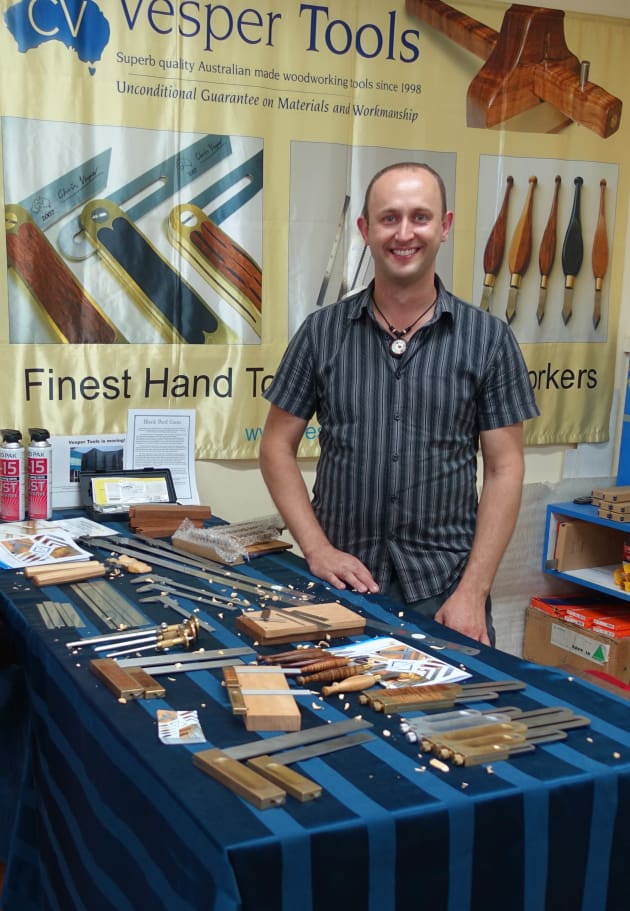 Fine toolmaker Chris Vesper offered his range of squares, sliding bevels and other tools at the Sturt weekend.