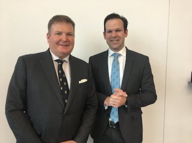 (l-r) Andrew Macaulay, CEO PIAA, meets with Federal Resources Minister Matt Canavan.
