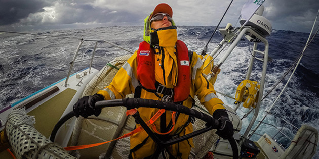 Da Nang Viet Nam crew member Marc Hundle at the wheel. Photo by by Craig Greenhill/News Corp Australia.