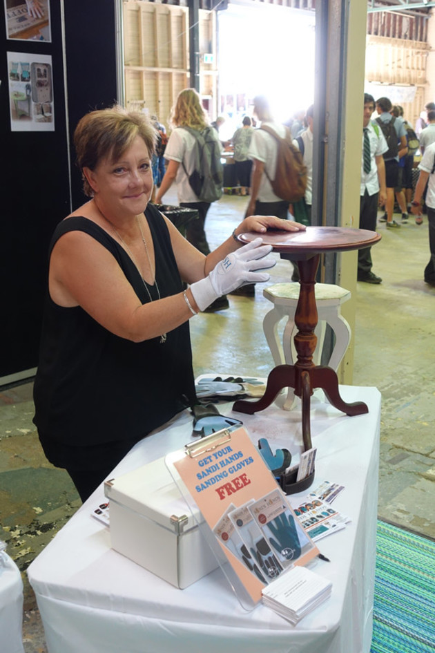 Jenny Regeling, inventor of Sandihands sanding gloves demonstrated their versatility.