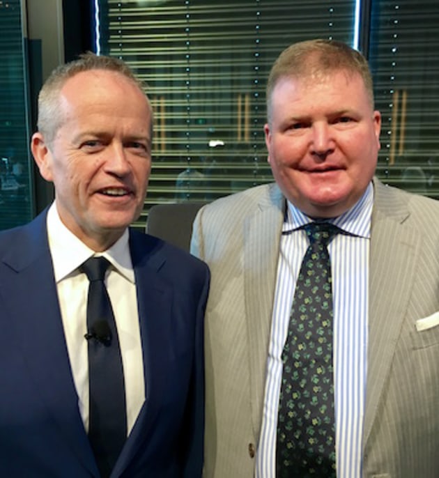Energetic debate: Bill Shorten with Andrew Macaulay.