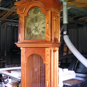 One of the fine red cedar clocks to emerge from Arthur Hiddin's workshop.