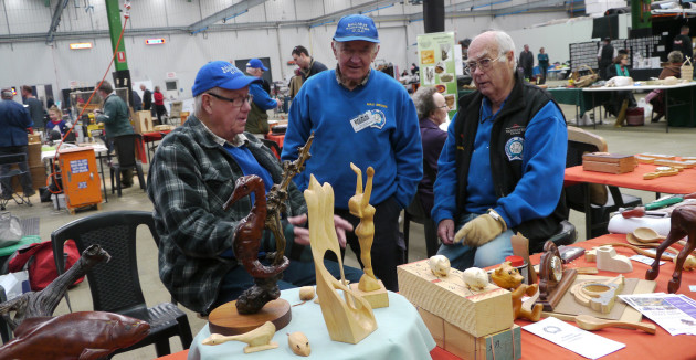 Left to right, Grant Squires, Max Brown and Gordon Jones, all long term members of the Guild. Grant and Gordon specialise in fine carving. Max is one of the Guild&rsquo;s expert all-rounders.