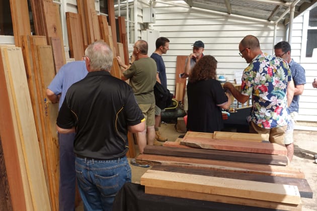 Thirston Morris (on the left, at the rear) from Allwood Specialty Timbers brought a range of fine timbers to the Sturt weekend for visitors to peruse and purchase.