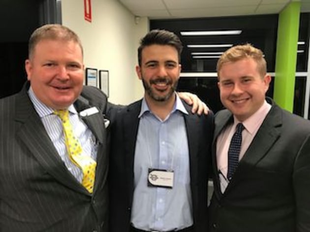 (l-r) Andrew Macaulay, CEO PIAA, Stephen Assimo, regional manager Media Super, and Paul Mitchell, industrial relations manager PIAA, at the Victorian PICAs.