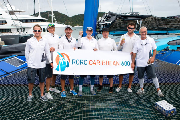 PowerPlay, Peter Cunningham's MOD70 takes Multihull Line Honours Victory in the RORC Caribbean 600. 
Crew for the 2020 RORC Caribbean 60: Paul Allen, Jackson Bouttell, Ned Collier Wakefield, Peter Cunningham, Simon 'Si-Fi' Fisher, Matt Noble, Charlie Ogletree, Lo&iuml;ck Peyron &copy; Arthur Daniel/RORC
