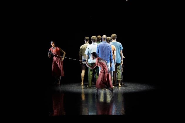 Alexa Tuzil and Nikki Blain with the dancers of West Australian Ballet in Tim Harbour&rsquo;s Once and Future
Photo: Sergey Pevnev.