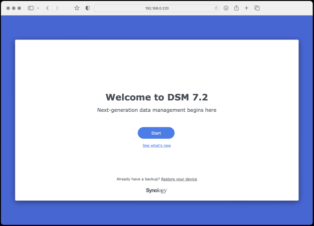 12) DiskStation welcome page – press start.