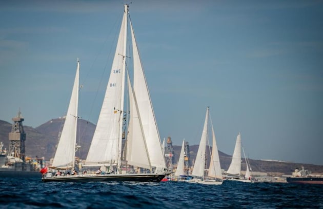 ARC 2020 start with the largest yacht of the fleet Nordsee 88 Songbird of London. Credit: WCC / James Mitchell.