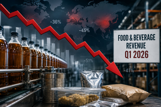 Australian food and beverage manufacturers recorded significant revenue declines in the first quarter of 2026, with purchase orders cut sharply across both sectors as the Iran conflict rattled global supply chains and cost pressures intensified.