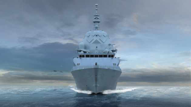 Hunter-class frigate wide front facing view. 

Credit: BAE Systems