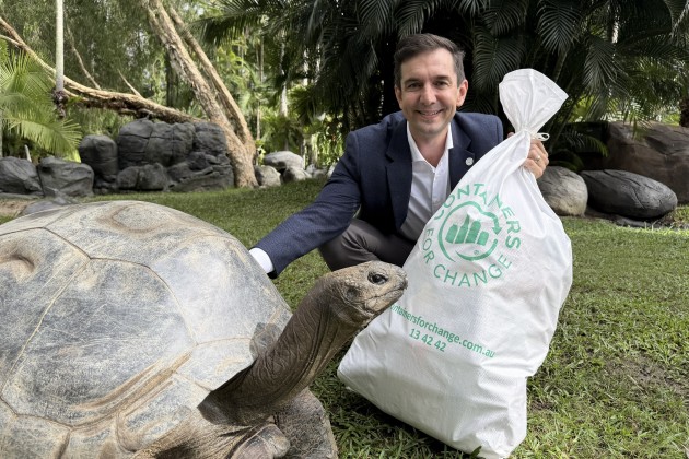 COEX Interim CEO Trevor Evans and Coconut, an Aldabra Tortoise