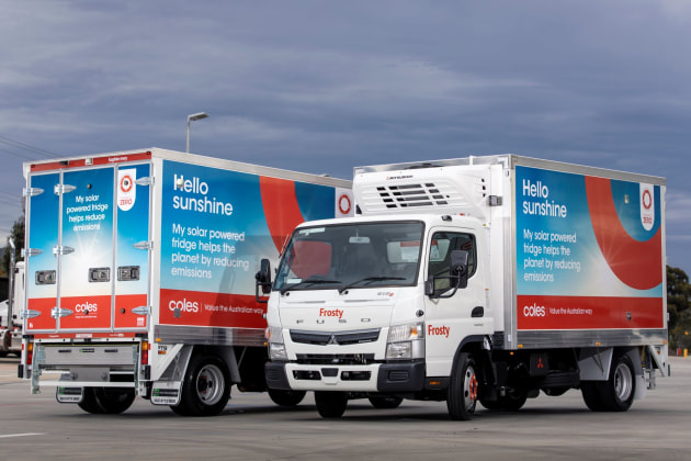 Coles is trialling a fleet of delivery vans with solar-powered and battery operated fridges.