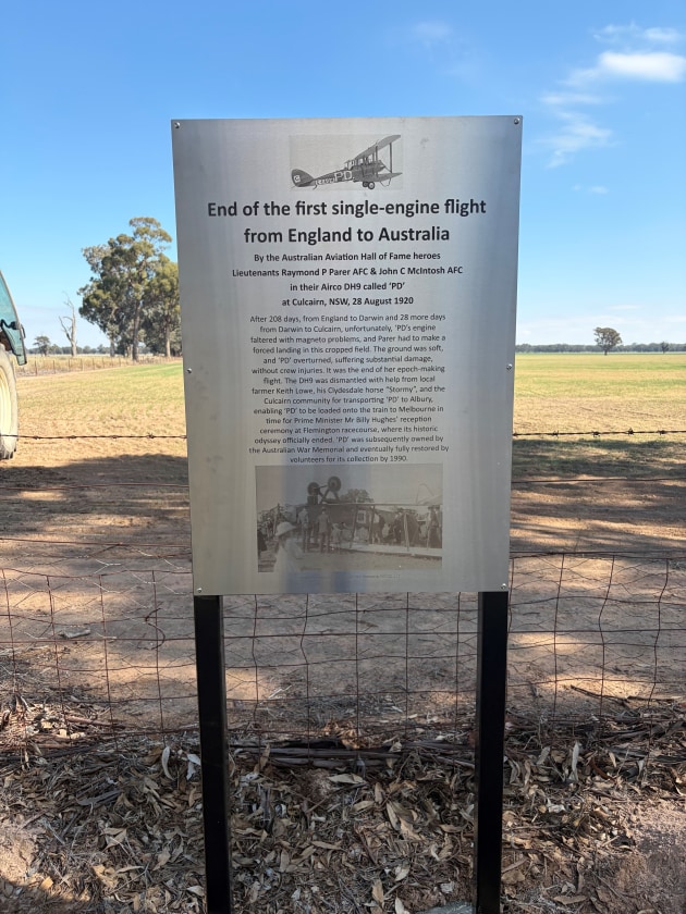 Entrepreneur and aviator Dick Smith has personally funded and installed the monument at Culcairn. (Dick Smith)