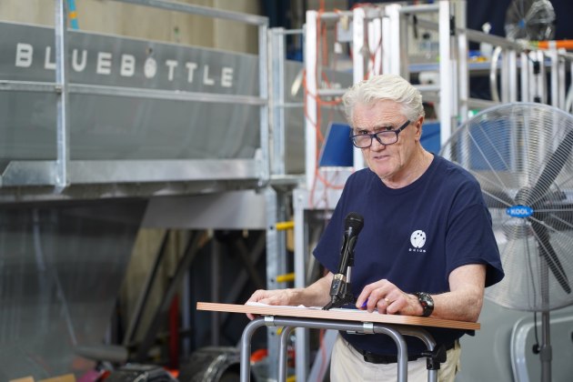 Ocius CEO Robert Dane addressing the crowd at the christening.

Credit: Kirra Davey