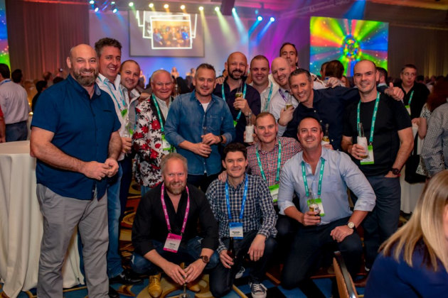 Part of the Australian delegation at Dscoop USA 2018, including Kelvin Gage (back row, second from right) and Jason Beckley (front row, second from right).