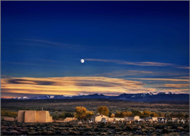 “A.I. GENERATED From the prompt: Make a realistic colour version of Ansel Adams’ iconic ‘Moonrise Over Hernandez.’ This image was displayed at the Danziger Gallery’s Photography Show booth.