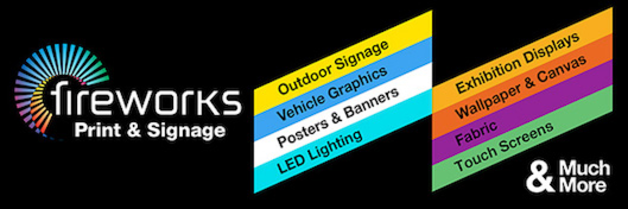 fireworks print and signage