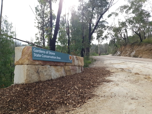 Gardens of Stone State Conservation Area sign, gazetted in 2022. NPWS
