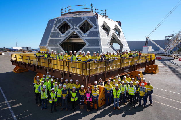 Western Australia is playing a key role in the delivery of the Hunter Class Frigate Program with the manufacture of a massive aluminium prototype mast and fabricated steel hull units at BAE Systems Australia&rsquo;s Henderson shipyard facility.

Credit: BAE Systems