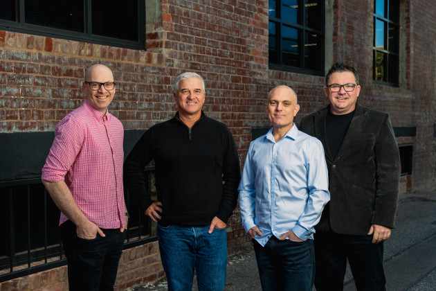 The Brand Power Company COO, Tim Hansen; T garage partner, Ray Crook; T garage partner, Justin Batrouney; and T garage founder Paul Lamble,  (Image supplied)