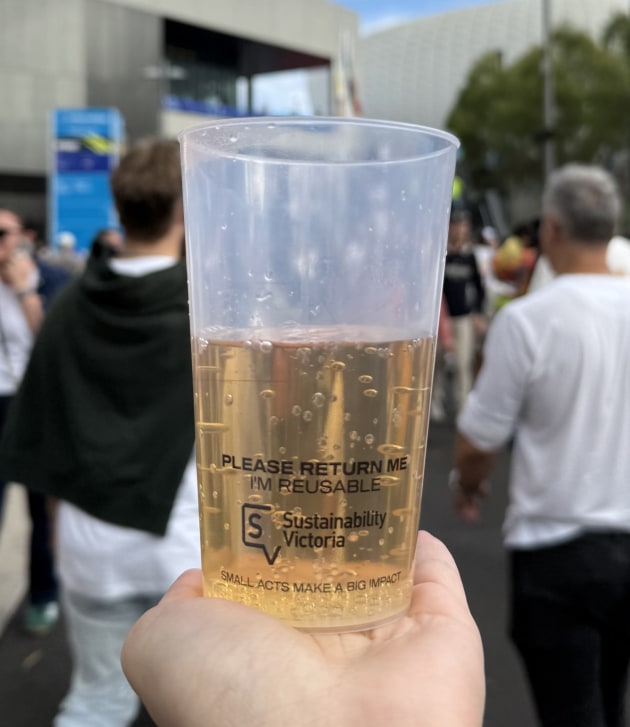 Grey Goose serving drinks in reusable cups at AO
