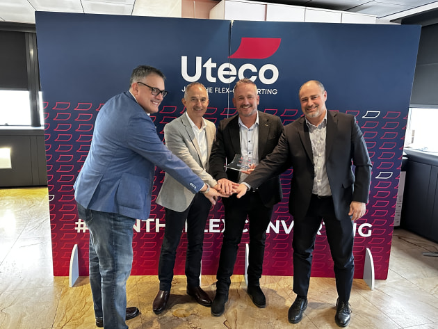 Flexible partnership forged: (l-r) Riccardo Camatta, Uteco; Reno Lauriola, Flexo Australia; Mark Daws, Currie Group; Cristiano Cividini, Uteco.