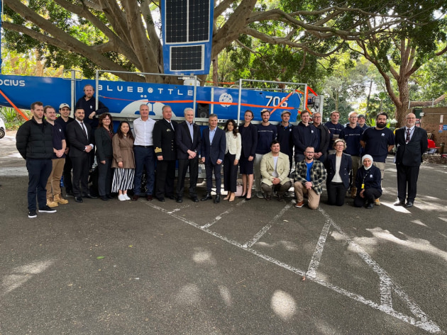 Dignitaries attend the handover ceremony for the RAN's 6th Bluebottle USV. 
 
Credit: Ocius Technologies