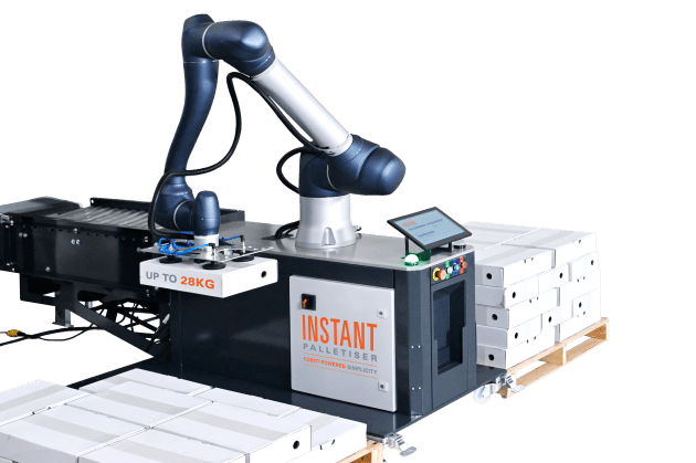 Foodmach Instant Palletiser lifts payloads up to 28kg. Source: Foodmach