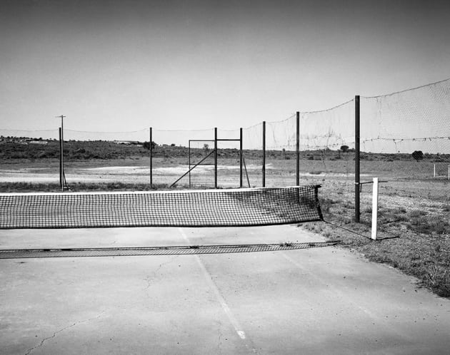 Outback tennis court White Cliffs, New South Wales, 2014 /16, from Sporting Country, Hand printed, selenium toned, gelatin silver print FB, 22 x 18.5cm, edition of 8 + A. © Jane Brown.